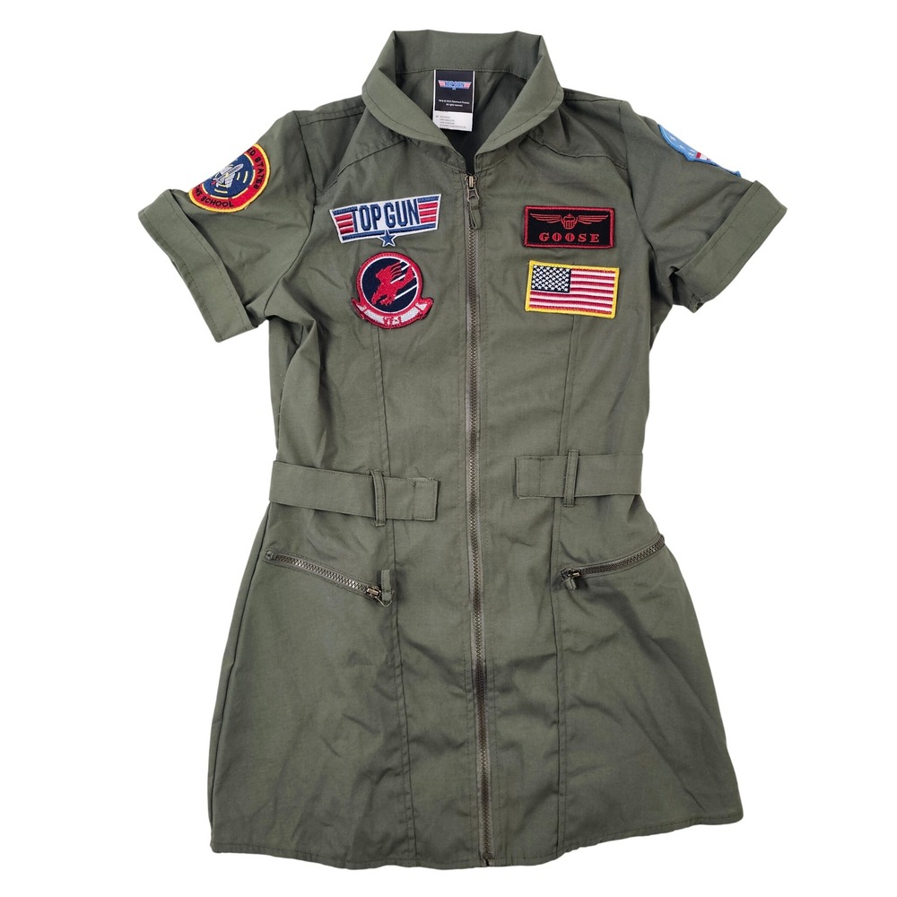 Leg Avenue Top Gun Goose Flight Dress Costume Olive Green Patches‎ Womens Medium